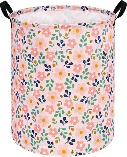 Kids Flower Hamper Storage Bins,Girls Room Decor Laundry Basket,Waterproof Clothes Organizer for Women Toy Box Large Canvas Collapsible Chest for Home/Dorm/Kitchen/Pet/Office/Closet/Shelf/Gifts