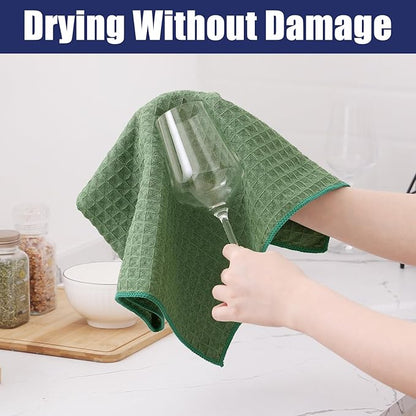 Homaxy Microfiber Waffle Weave Kitchen Dish Cloths, 12 x 12 Inch Ultra Absorbent and Solid Color Dish Towels for Kitchen Fast Drying Dishcloth for Washing Dishes, 6 Pack, Grass Green