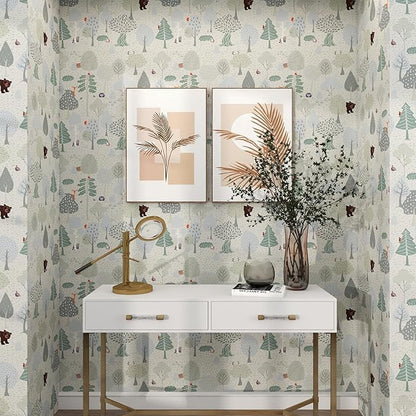 Vinjiasin Forest Animals Peel and Stick Wallpaper for Kids Room Nursery Woodland Theme Self Adhesive Removable Animal Wall Paper for Baby Room Playroom Decorative 17"x 200"