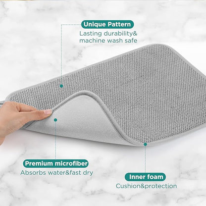 GeeRic Microfiber Dish Drying Mat, Super Absorbent Kitchen Dish Drying Pad for Mother's Day, Reversible Gift Mats for Countertop, 12 * 16 inch Gray