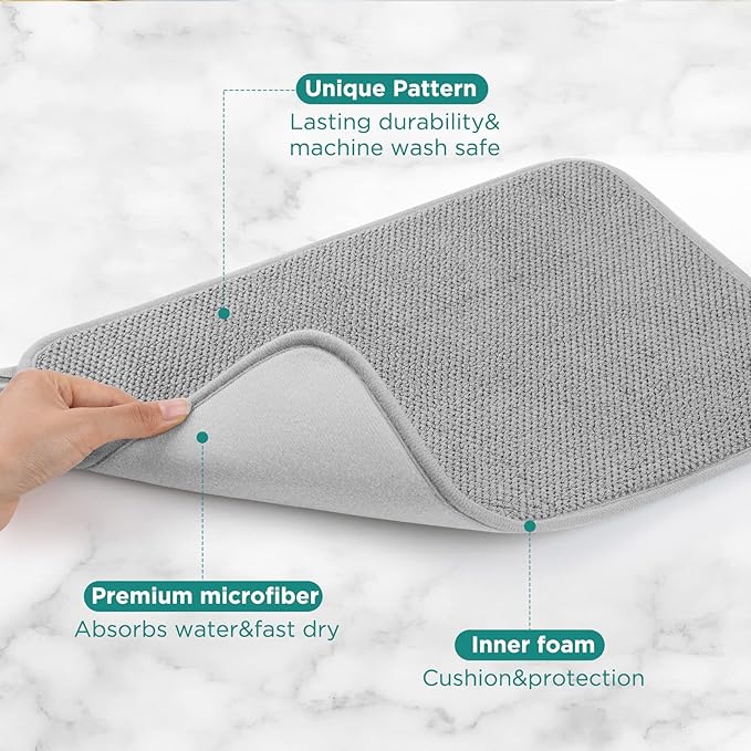 GeeRic Microfiber Dish Drying Mat, Super Absorbent Kitchen Dish Drying Pad for Mother's Day, Reversible Gift Mats for Countertop, 17.8 * 23.6 inch Gray