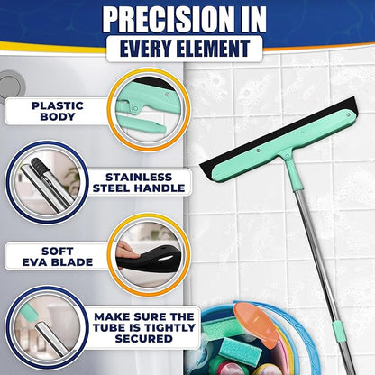 Floor Squeegee - 34.5" Telescoping Squeegee for Window Cleaning with Durable Stainless Steel Blade for Clear Surface Wiping - Suitable for Bathroom Mirrors, Car Windows and Home Surfaces