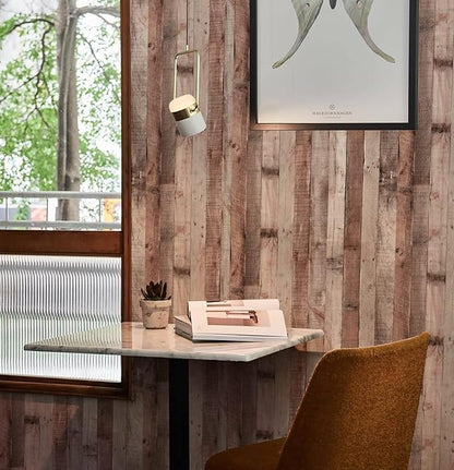 Yun-aeon 17.3"x 1200"Natural Wood-Cinnamon Wood Contact Paper Peel and Stick Wallpaper Self Adhesive Removable Vintage Faux Wood Wall Paper Plank Shelf Home Decoration Kitchen Counter Cover Use