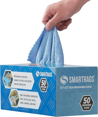 Arkwright Smart Rags Microfiber Cleaning Cloths, Pack of 50 in a Box, Lint Free 180 GSM Reusable Towels for Auto, Office and Household Cleaning, 12 x 12 in, Blue