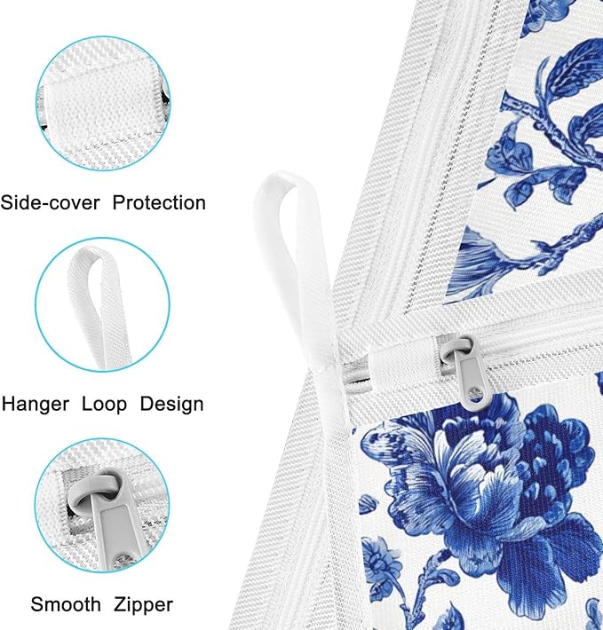 Mesh Laundry Bags Lingerie Bags for Washing Delicates 2 PCS Durable Wash Bag with Zipper Small and Medium Washable Blue and White Flowers Leaves