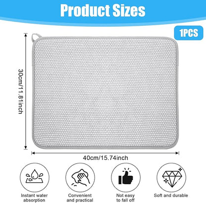 Giantree Small Microfiber Dish Drying Mat, Absorbent Dish Drainer Mats for Kitchen Counter, 15.74 x 11.8 Inch Microfiber Dishes Drying Pad Countertops Sinks Draining Racks(Gray)