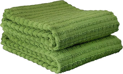 Ritz Royale Collection 100% Combed Terry Cotton, Highly Absorbent, Kitchen Towel Set, 13-3/4" x 12", 4-Pack, Solid & Checked, Cactus