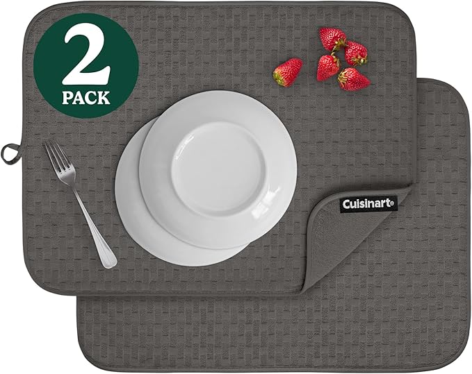 Cuisinart Dish Drying Mats for Kitchen Counter - (2) 18" x 24" Ultra Absorbent Dish Drying Mat XL - Foldable, Machine Washable, Fast Drying Dish Mat (Cascading Check)