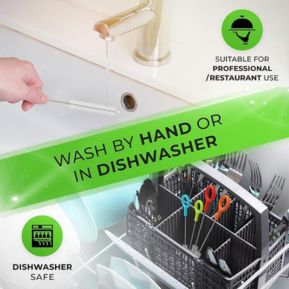 Heavy Duty Cleaning Brushes Set of 8 - Extra Long Straw Cleaners for Metal and Plastic Reusable Drinking Straws, to Clean Small Spaces, Sippy Cups, Water Bottles - Sturdy Hard Brush Bristles