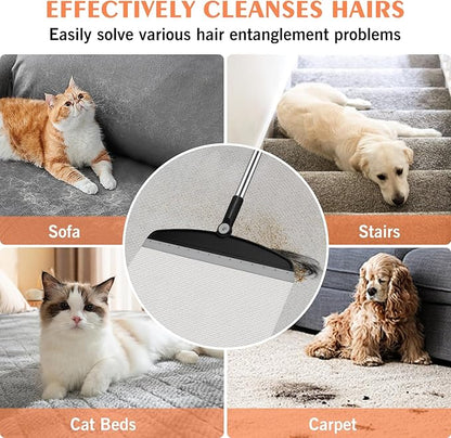 Multifunction Silicone Broom, 54 Inch Long Handle Silicone Floor Squeegee Broom, Sweep and Scrape 2 in 1 Household Cleaning Broom for Floor, Bathrooms, Kitchens, Showers, Tile, Pet Hair, Black Grey