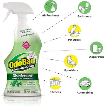 OdoBan Ready-to-Use Disinfectant and Odor Eliminator, Set of 3 Spray Bottles, 32 Ounces Each, Original Eucalyptus Scent