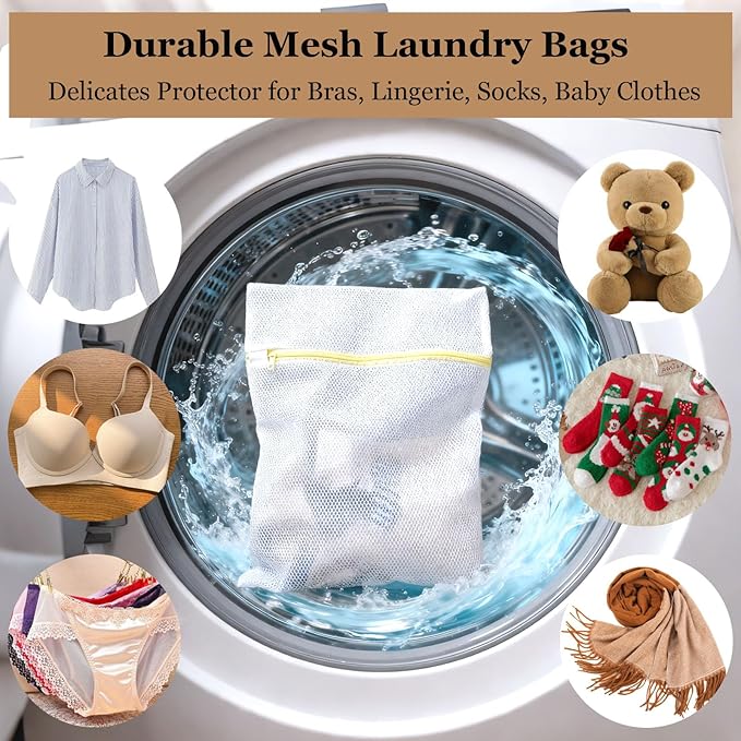 12x16 Inch Laundry Bags Mesh Wash Bags - 10Pcs, Durable Lingerie Bags for Washing Delicates, Medium Double-layer Washing Bags for Bras, Lingerie, Socks