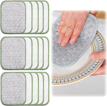 2025 New Multipurpose Wire Dishwashing Rags for Wet and Dry, Reusable Metal Scrubbing Pads Sponge Cloths, Non-Scratch Wire Dishcloth for Cleaning Kitchen Dishes, Sinks (Green 15 Pcs)