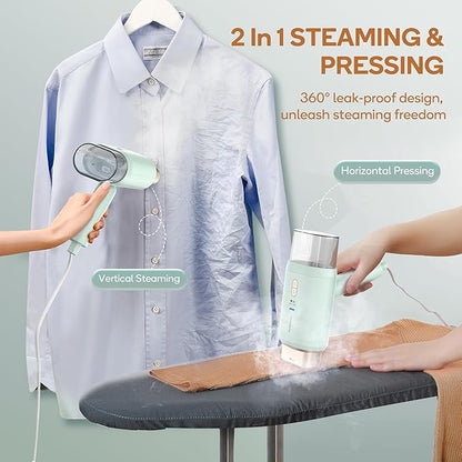 Newbealer Professional Business Travel Steamer, 1200W High-Power Dual Voltage (100-240V), Fast 20s Heat Up for Clothes Horizontal Vertical Steaming, Foldable & Solid 1.72 lbs, 180ml (Green)