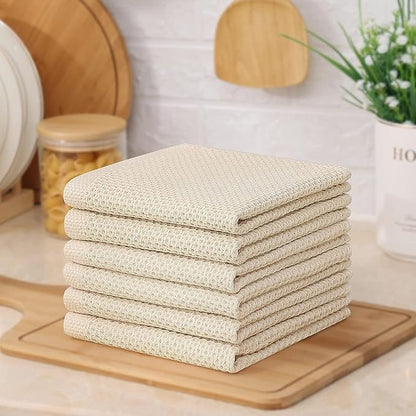 Kitinjoy 100% Cotton Kitchen Dish Cloths (12 X 12 Inches, Beige), 12 Pack Waffle Weave Ultra Soft Absorbent Dish Towels for Drying Dishes Quick Drying Kitchen Towels Dish Rags