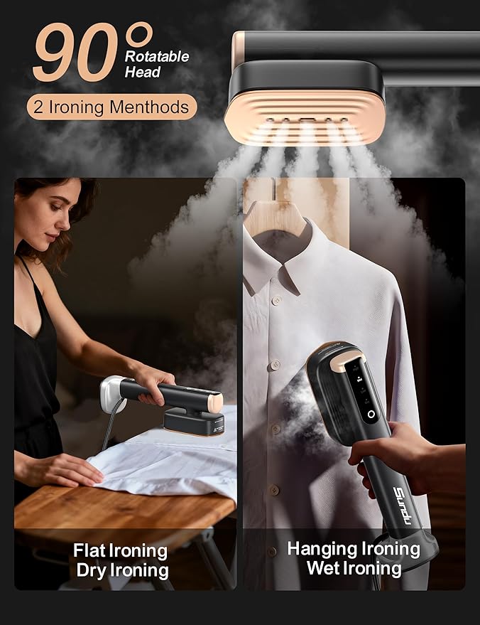 Travel Steamer for Clothes,Sundu Portable Handheld Garment Steamer,15s Fast Heat-up,2 Water Tanks (180 ml and 100 ml),Steamer Ironing Gloves,45 Minutes of Continuous Ironing for Travel and Home(Black)