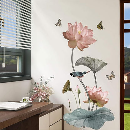 3D Wall Stickers DIY Flower Wall Decal Removable Waterproof Wall Art Decor for Bedroom Living Room Offices Home Decoration (Lotus Butterfly)