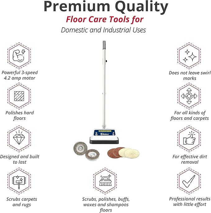 Koblenz Shampooer and Polisher, Floor Shampooer and Polisher, Hard Floor Cleaner, Heavy-duty Carpet Cleaning Machine with Scrubbing Brushes and Polishing Pads, 3 Speeds, Blue/Gray (P-620BA)