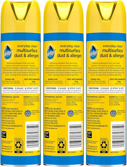 Pledge Dust & Allergen Multisurface Cleaner, Aerosol Spray, Lemon Scent, 9.7oz (Pack of 3)