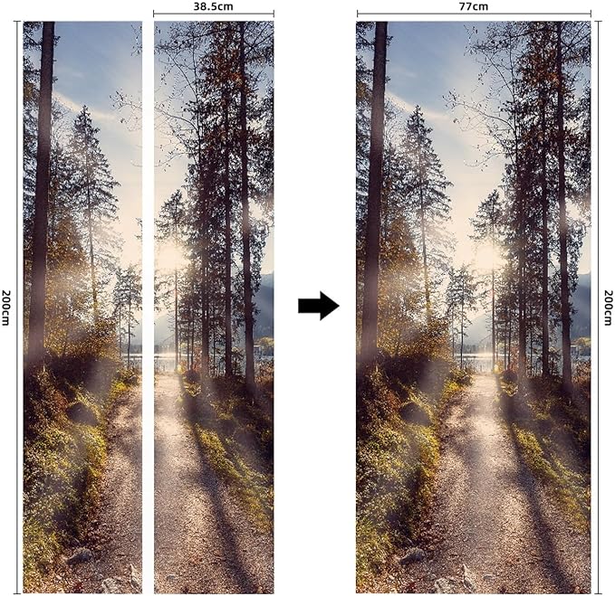 A.Monamour 3D Door Stickers for Interior Doors A Pathway Through Forest in The Morning Nature Scenery Vinyl Waterproof Self Adhesive Door Mural Decals for Bedroom Office Bathroom 77x200cm