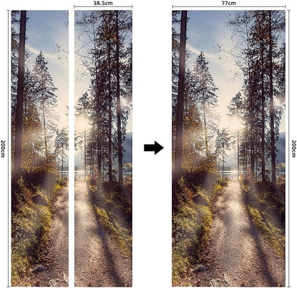 A.Monamour 3D Door Stickers for Interior Doors A Pathway Through Forest in The Morning Nature Scenery Vinyl Waterproof Self Adhesive Door Mural Decals for Bedroom Office Bathroom 77x200cm