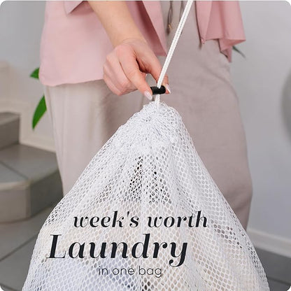 Handy Laundry Mesh Laundry Bag, Extra Large 24" x 36" – Heavy Duty, Machine Washable, Secure Drawstring Closure, Durable Mesh for Delicates, Travel, College Dorm, Storage, White