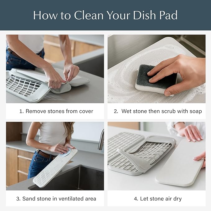 Dorai Home Dish Pad - Collapsable Stone Dish Drying Mat with Diatomaceous Earth for Quick Drying - Ultra Absorbent - Encased in Woven Silicone - Eco-Friendly, Foldable - Large 24.6" x 16.5", Slate