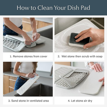 Dorai Home Dish Pad - Collapsable Stone Dish Drying Mat with Diatomaceous Earth for Quick Drying - Ultra Absorbent - Encased in Woven Silicone - Eco-Friendly, Foldable - Original 19.9"x15.2", Slate
