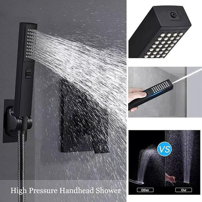 LUYU Square Handheld Shower Head - Dual Spray (Rain & Precision Jet), Matte Black Finish, 2.8Bar High Pressure, Ergo Grip for Low Pressure Bathrooms, AirBoost Tech, 5-Layer Filter (Head Only)