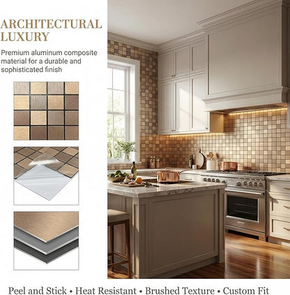 10pcs Waterproof Non-Slip Mosaic Wall Stickers, Heat-Resistant Self-Adhesive Tiles, Easy Cut & Peel for Kitchen Bathroom Bedroom Living Room (10, Coppery)