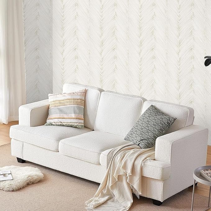Modern Peel and Stick Wallpaper A Set of 17.3"x480" Beige Herringbone Striped Wall Paper Boho Self-Adhesive Removable Contact Paper for Cabinets Bathroom Bedroom Wall Decor