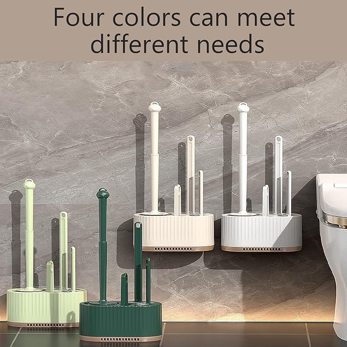 Basaza Toilet Brush and Holder Set Toilet Bowl Cleaning Brush and Holder for Bathroom 4 in 1 White Toilet Bowl Cleaner Brushes & Holders Bathroom Accessories Floor Standing or Wall Mounted