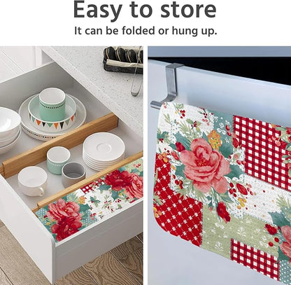 Dish Drying Mat for Kitchen Counter 18x24 Inch, Super Absorbent Dish Drainer Mat, Decorative Microfiber Dishes Drying Pad-Large(Red Flower)