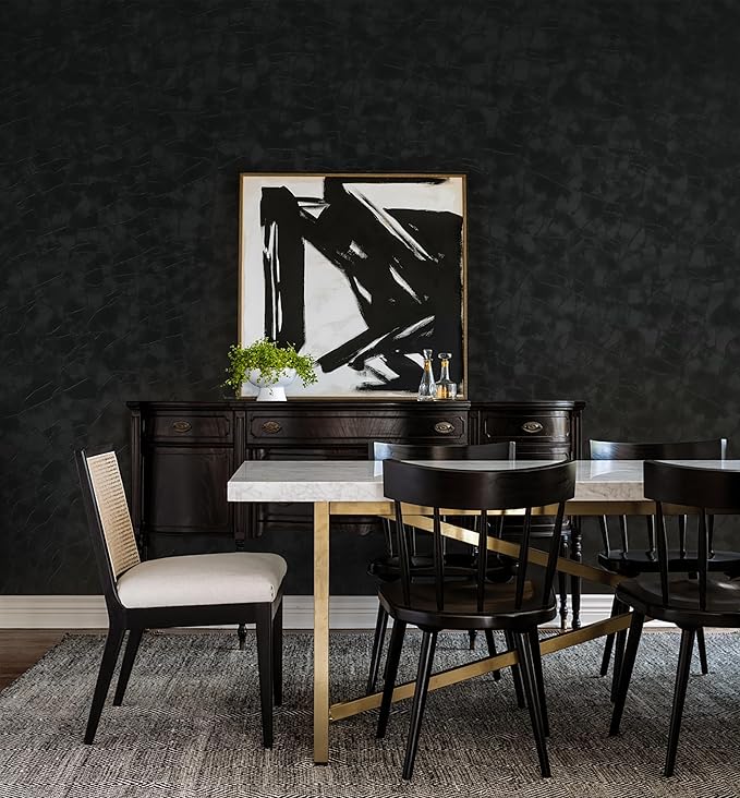 Yasinet Peel and Stick Wallpaper Black Removable Wallpaper Modern Black Contact Paper Dark Thicken Self Adhesive Textured Wall Paper for Cabinets Badroom Waterproof Vinyl 196.8"x 15.7"