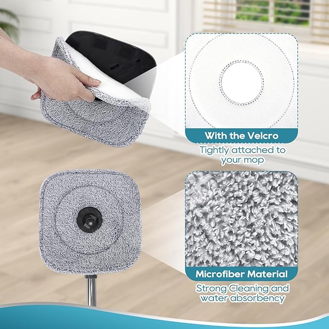 Square Microfiber Mop Pads Compatible with True & Tidy True Spin Mop - Mop Replacement Pads for Square Spin Mop and Bucket - Washable Pads fit for All 9 Inch Square Spin Mop (6 Pack)