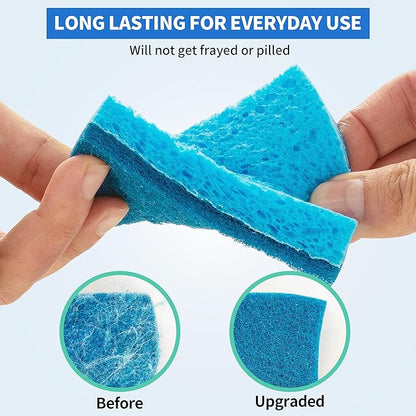 HOMERHYME Non-Scratch Cellulose Scrub Sponges 12 Pack, Sponges Kitchen with Double-Side & Ergonomic Design for Dishes, Coated Cookware, Sink & Countertops.