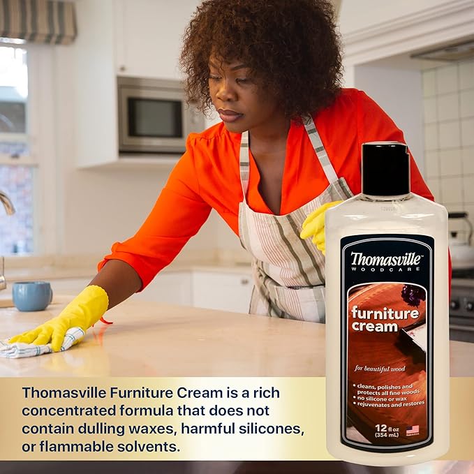 Thomasville Furniture Cream – Use on Hardwood, Laminated or Faux Finished Floors. Shine Restorer Protector, Surface Cleaner House Cleaning Supplies Home Improvement, Natural Look, Cuts Grease 12oz