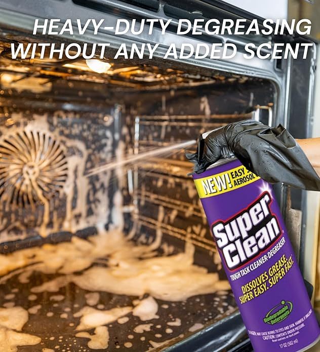 Super Clean Citrus Scent Cleaner and Degreaser Spray 17 oz Bundle with Microfiber Cloth - Heavy Duty Degreaser for Kitchen, Oil, Grime, and Dirt Removal - (2 Items)