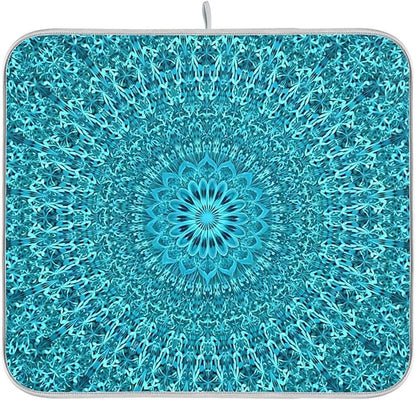 Super Absorbent Dish Drying Mat, Microfiber Fast-Drying Dish Mat, 24" x 18", Kitchen Dish Drying Pad, Mandala Turquoise Teal Blue Green
