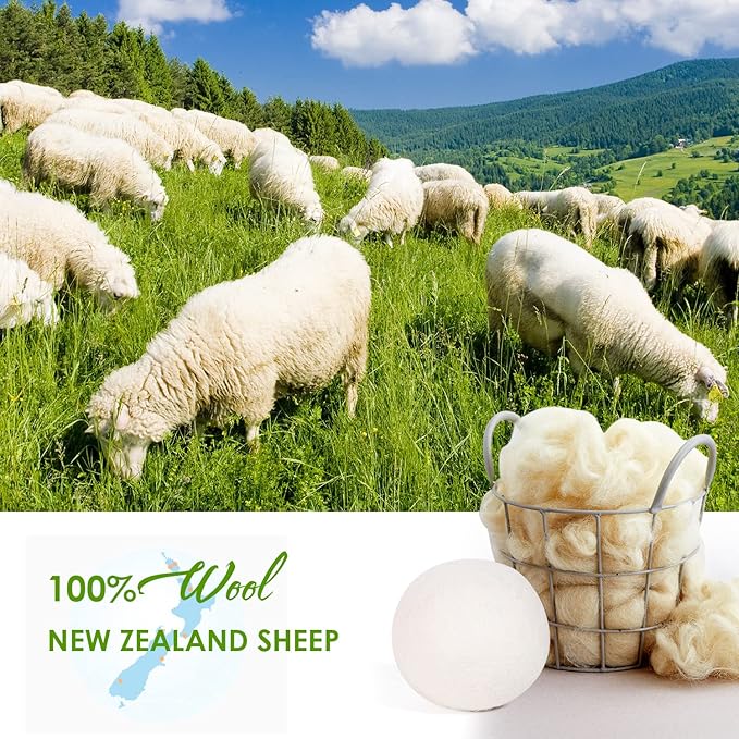 Wool Dryer Balls Organic XL,Laundry Dryer Balls,100% New Zealand Wool Natural Fabric Softener,Reusable 1000 Loads,Shorten Drying Time & Reduces Wrinkles,Baby Safe