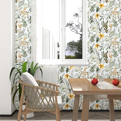 Green Leaf Wallpaper Peel and Stick, Vintage Floral Leaves Contact Paper 17.5" x 78.7", Botanical Vinyl Wall Paper Self Adhesive Removable Waterproof for Room Bedroom Shelves Cabinet Table Decor