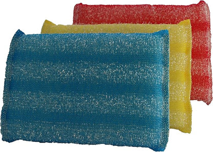 Nylon Kitchen Scrubber, Heavy Duty, Hand Friendly Scouring Sponge for Sink, Pot, Dish Washing Scrubber Non-Scratch, Kosher, 18 Pack, Blue-Red/Pink-Yellow by Superio