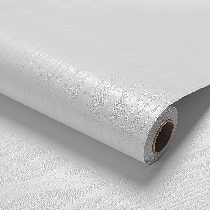 Peel and Stick Wallpaper White Wood Wall Paper - 17.5 x 300 Inch Self Adhesive Wallpaper Peel and Stick, Easy to Paste Wall Contact Paper for Stand Liner, Table and Door Makeover Decor