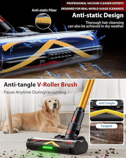 Cordless Vacuum Cleaner, 75Mins/55KPa/650W Self-Standing Stick Vacuum Cleaners for Home, Rechargeable, Lightweight, Anti-Static&Anti-Tangle Brush, for Hard Floor, Carpet, Hardwoods, Pet Hair