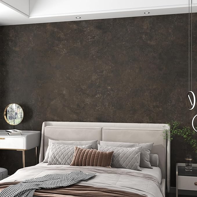 3yecao 31"×1181" Big Roll Large Size Wide Thick Dark Brown Tan Grey Concrete Wallpaper Peel and Stick Waterproof Taupe Charcoal Gray Concrete Cement Contact Paper Vinyl Tile Sticker for Bedroom Walls