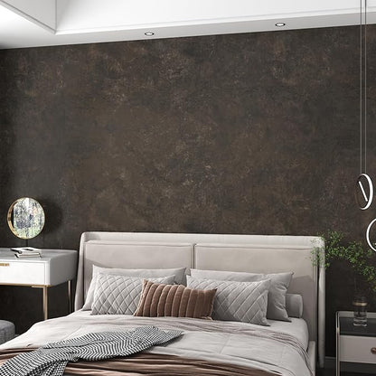 3yecao 31"×1181" Big Roll Large Size Wide Thick Dark Brown Tan Grey Concrete Wallpaper Peel and Stick Waterproof Taupe Charcoal Gray Concrete Cement Contact Paper Vinyl Tile Sticker for Bedroom Walls