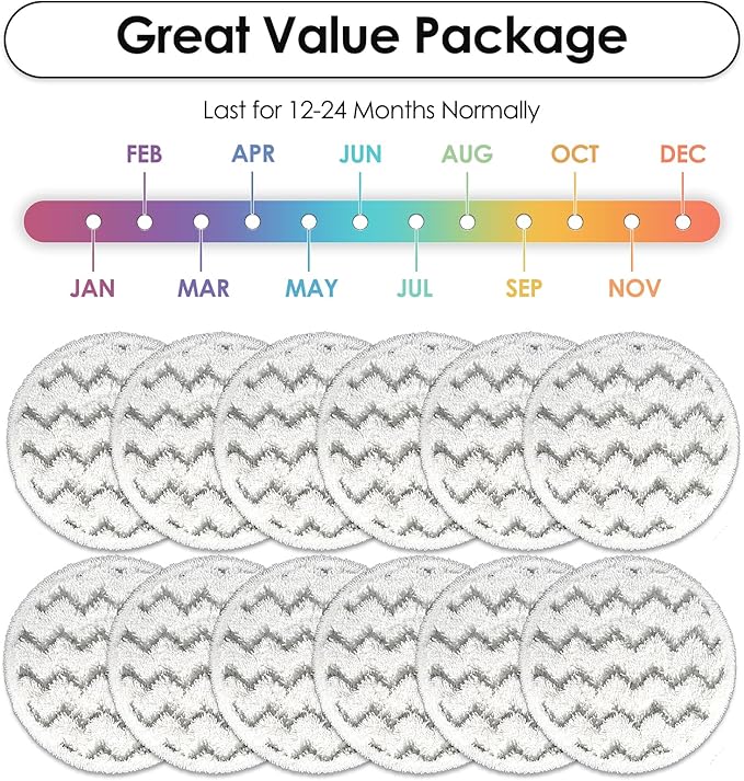 (12 Pack) 3897A Replacement Mop Pads Compatible with Bissell SpinWave SmartSteam Scrubbing Steam Mop 3897A 3712C 3712W, Spinning Scrubbing Mop Pads, Heavy Duty Scrubby Mopping Pad, Wave Pattern Pads