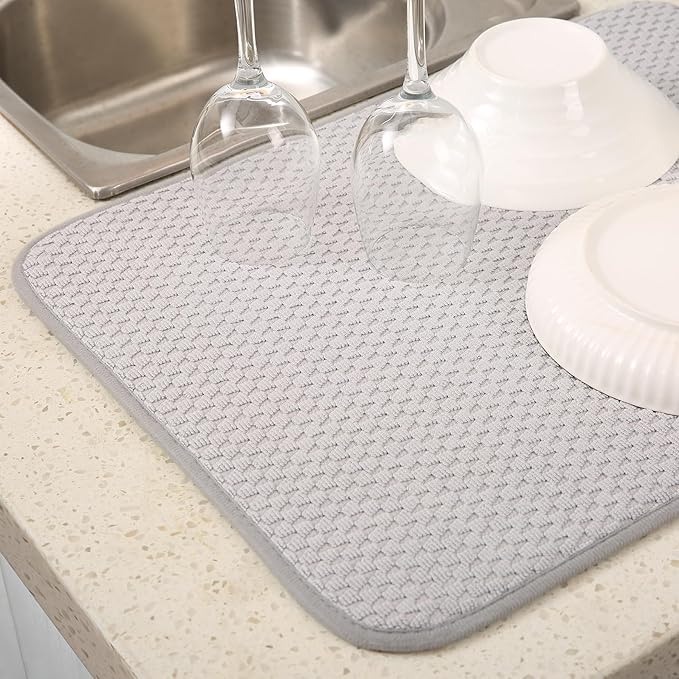 2 Pack Microfiber Dish Drying Mat for Kitchen Counter,Ultra Absorbent Dish Drainer Mat ,Dish Drying Pad , Dish Rack Mat 20×15 Inch (Silver Gray)