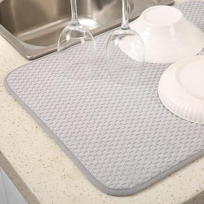 2 Pack Microfiber Dish Drying Mat for Kitchen Counter,Ultra Absorbent Dish Drainer Mat ,Dish Drying Pad , Dish Rack Mat 20×15 Inch (Silver Gray)
