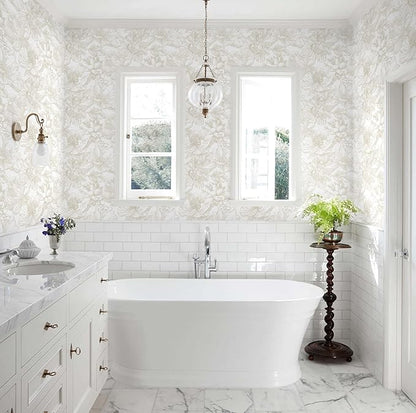 Ismoon Large Floral Peel and Stick Wallpaper Boho Beige Contact Paper 17.3inx6.5ft Neutral Wall Paper Removable Self Adhesive Wallpaper Bedroom Cabinet Bathroom Waterproof Mural Wall Decor Vinyl Roll